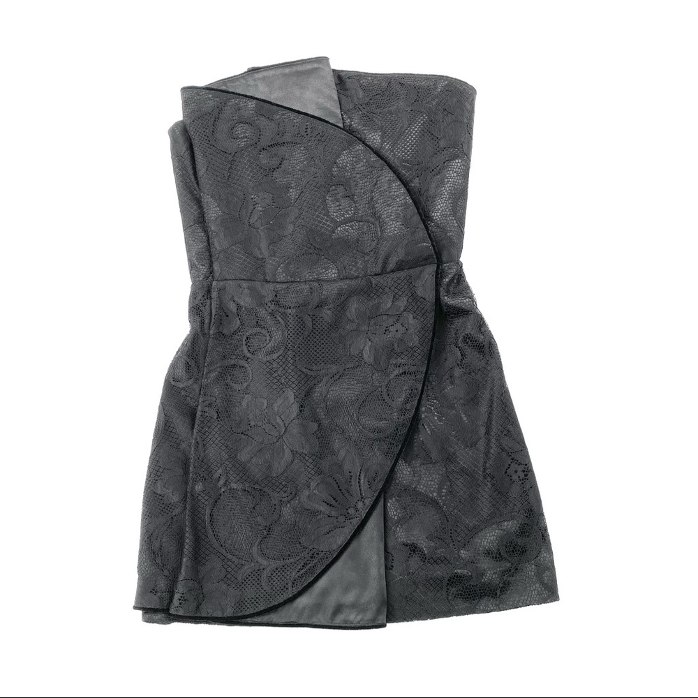 Emporio Armani Black Lace Strapless Faux Wrap Mini Dress - Picture 2 of 10